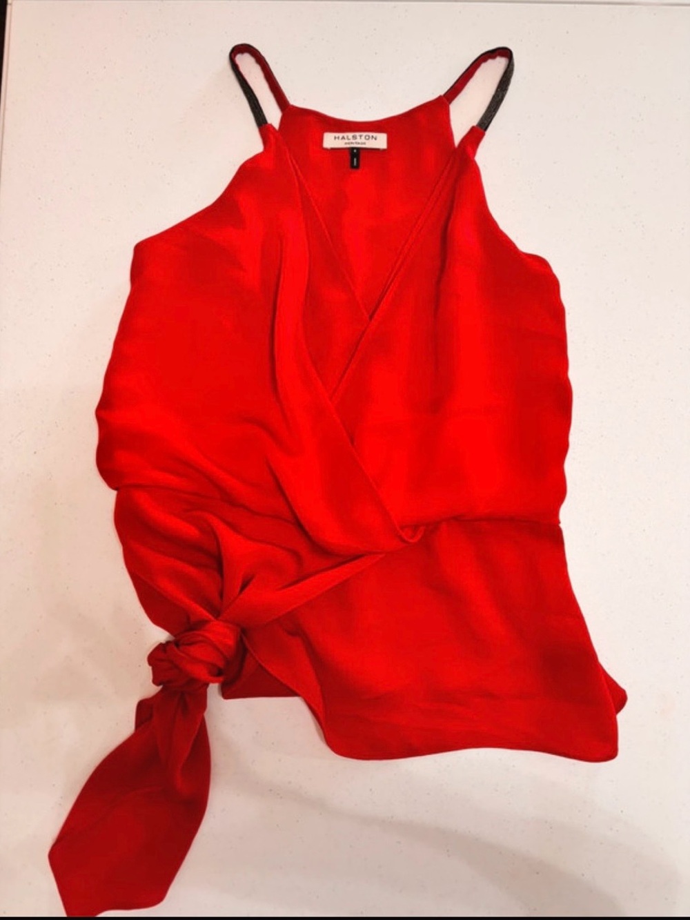 Halston Heritage Red V-Neck Wrap Tie-Accent Tank